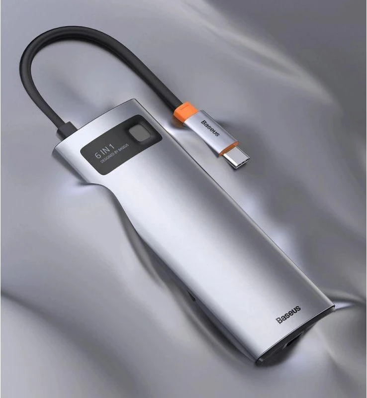Baseus Metal Gleam serijos 6in1 šakotuvas USB-C - 3x USB 3.0 HDMI USB-C PD Ethernet RJ45