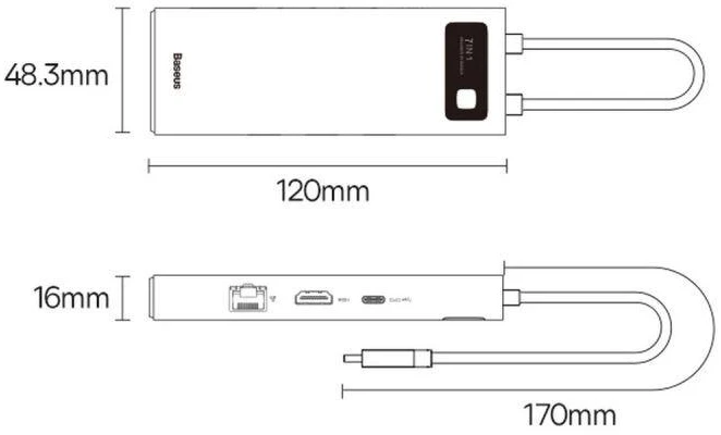 Hub 7in1 Baseus Metal Gleam Series USB-C iki 3x USB 3.0 + HDMI + USB-C PD + VGA + Ethernet RJ45