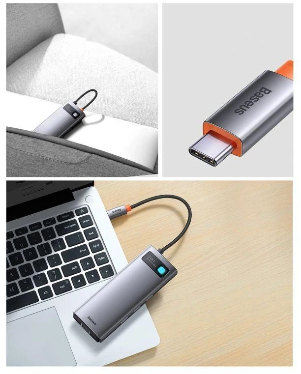 Hub 7in1 Baseus Metal Gleam Series USB-C iki 3x USB 3.0 + HDMI + USB-C PD + VGA + Ethernet RJ45