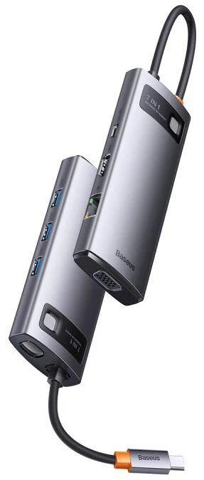 Hub 7in1 Baseus Metal Gleam Series USB-C iki 3x USB 3.0 + HDMI + USB-C PD + VGA + Ethernet RJ45