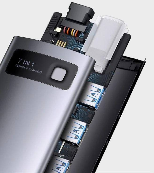 Hub 7in1 Baseus Metal Gleam Series USB-C iki 3x USB 3.0 + HDMI + USB-C PD + VGA + Ethernet RJ45