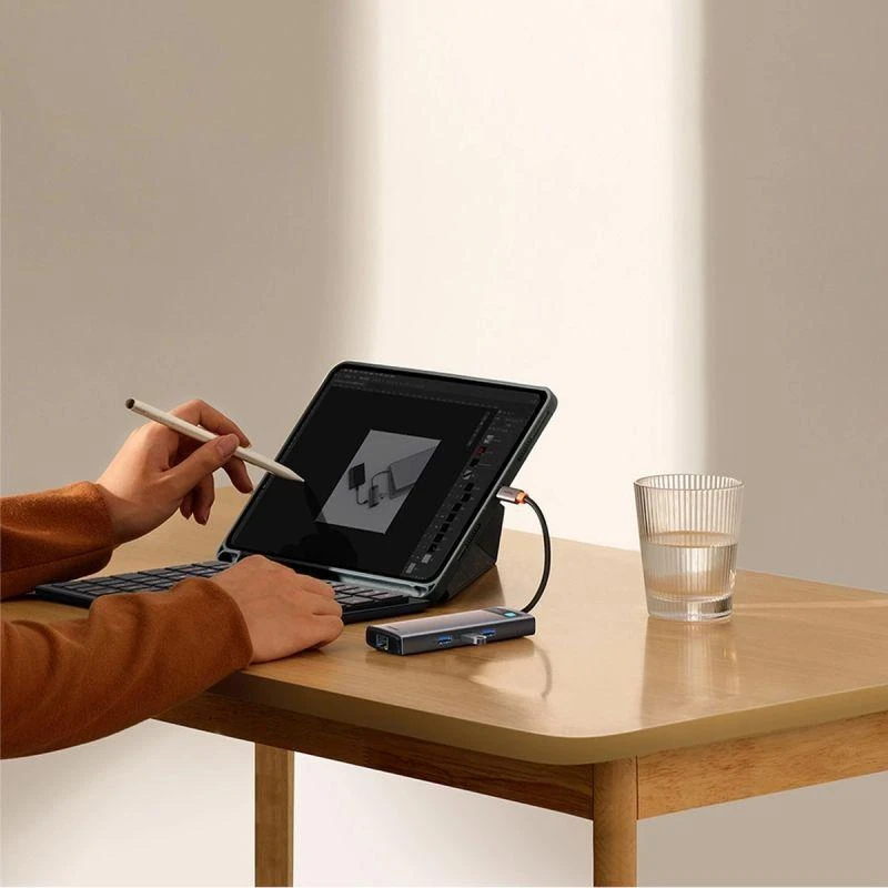 Hub 7in1 Baseus Metal Gleam Series USB-C iki 3x USB 3.0 + HDMI + USB-C PD + VGA + Ethernet RJ45