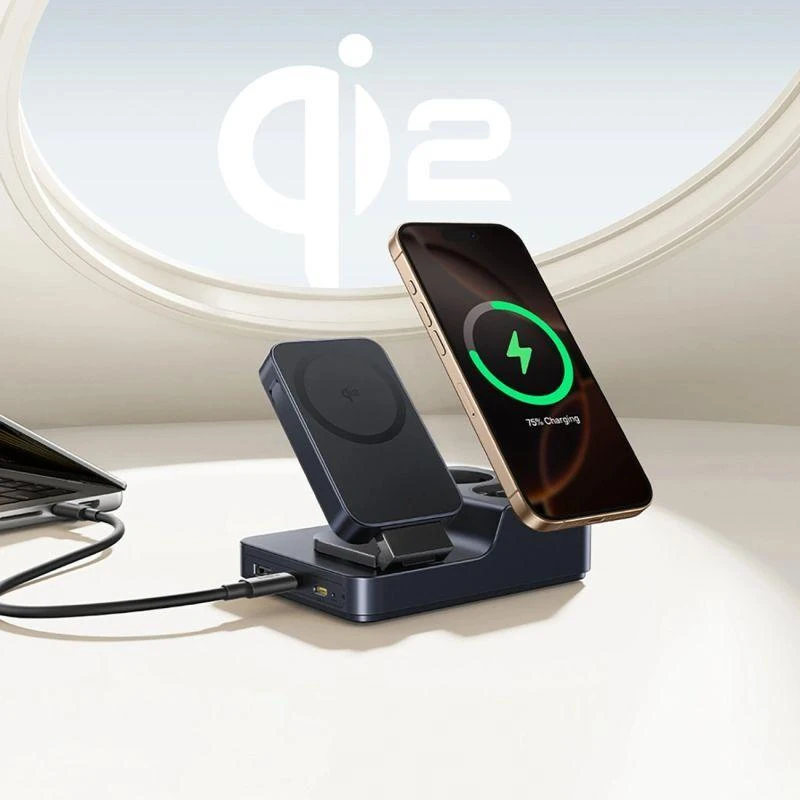 Baseus NOMOS ND11 67W 6-in-1 belaidžio įkrovimo stotelė su dviem AC lizdais - Juoda