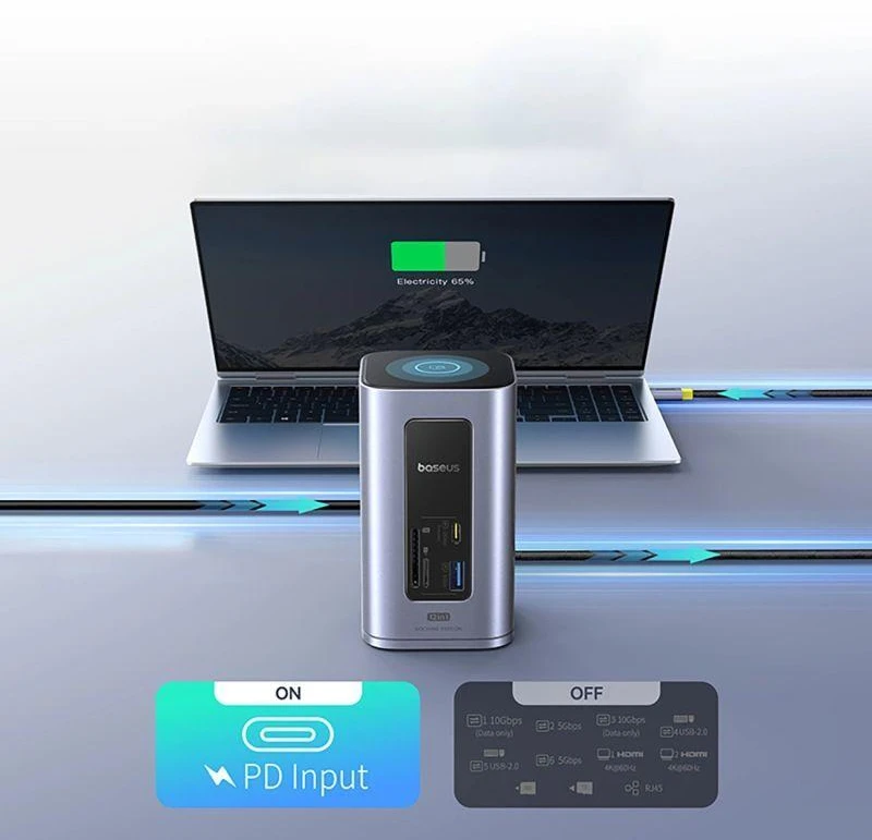 Jungčių stotelė / adapteris 1in12 USB C kištukas - 2xHDMI RJ45 SD/TF USB3 NU1 Air Spacemate BASEUS