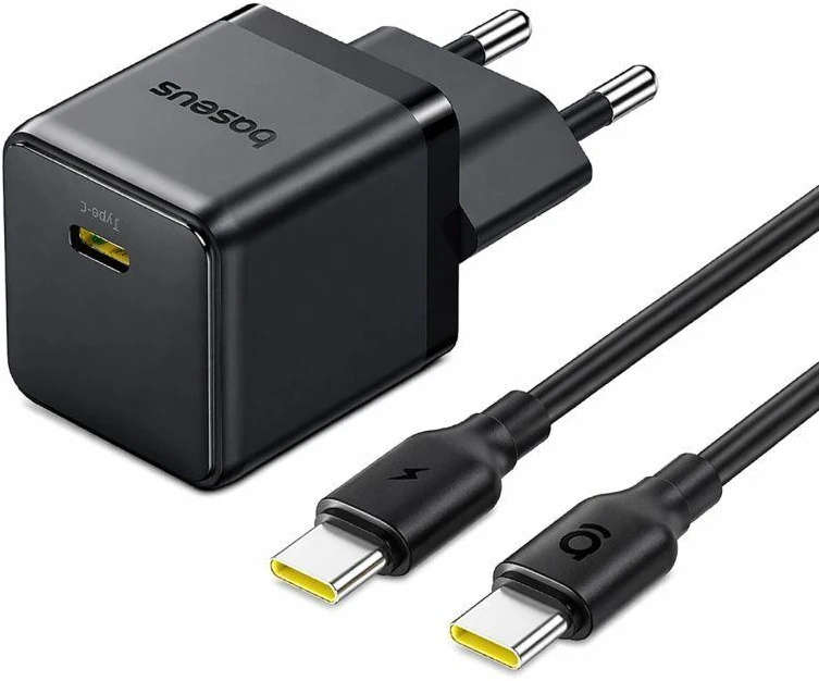 Baseus Sieninis įkroviklis Palm 20W USB-C QC3.0 PD3.0 su USB-C kabeliu 1m, juodas