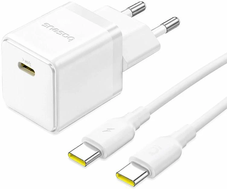 Baseus Sieninis įkroviklis Palm 20W USB-C QC3.0 PD3.0 su USB-C kabeliu 1m, baltas