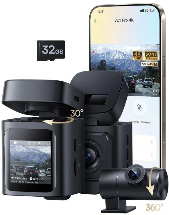 Baseus PrimeTrip VD1 Pro Car DVR 4K+1080p with Baterija - Juodas