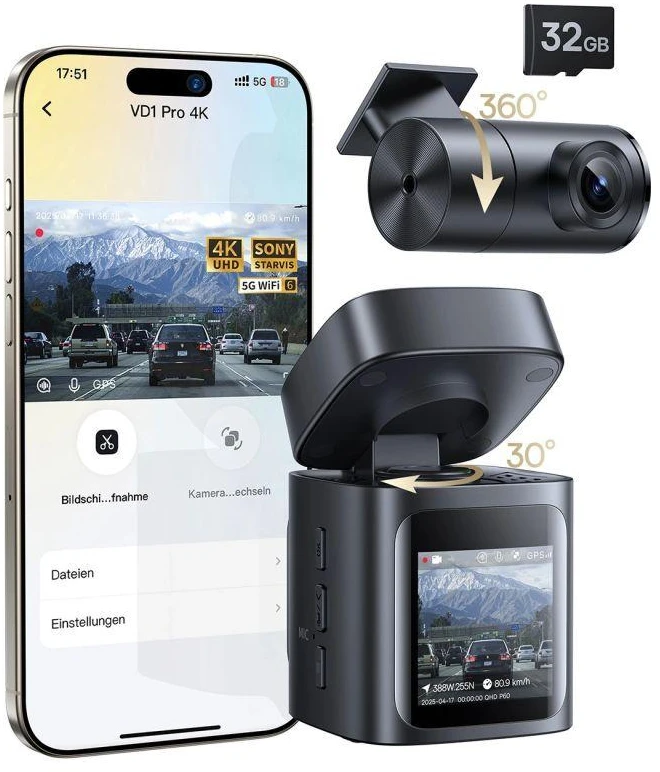 Baseus PrimeTrip VD1 Pro Car DVR 4K+1080p with Baterija - Juodas