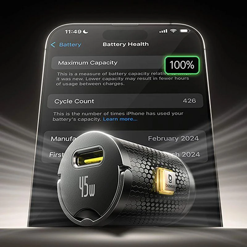 Įkroviklis automobilinis pakrovėjas Baseus PrimeTrip VP2 45W USB-C su kabeliu 60W USB-C į USB-C 1m - juoda