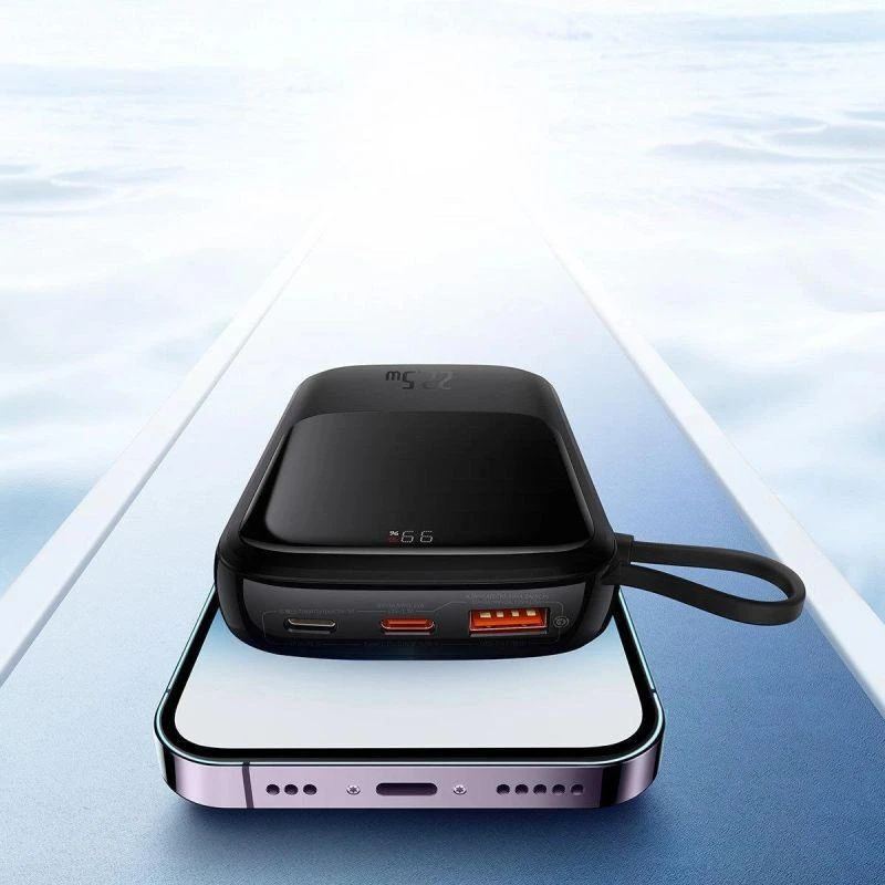 Powerbank Baseus Qpow PRO su laidu, 10000mAh, 22.5W (juodas)