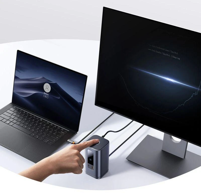 „Baseus Spacemate RD1 11w1 USB-C“ | 2xHDMI 4K@60Hz | 2xDP 4K@60Hz | 2xUSB-A 10Gb/s | USB-C 10Gb/s | RJ45 | USB-A 480Mb/s | USB-C PD | mini lizdas 3,5 mm | kroviklis EU pilka