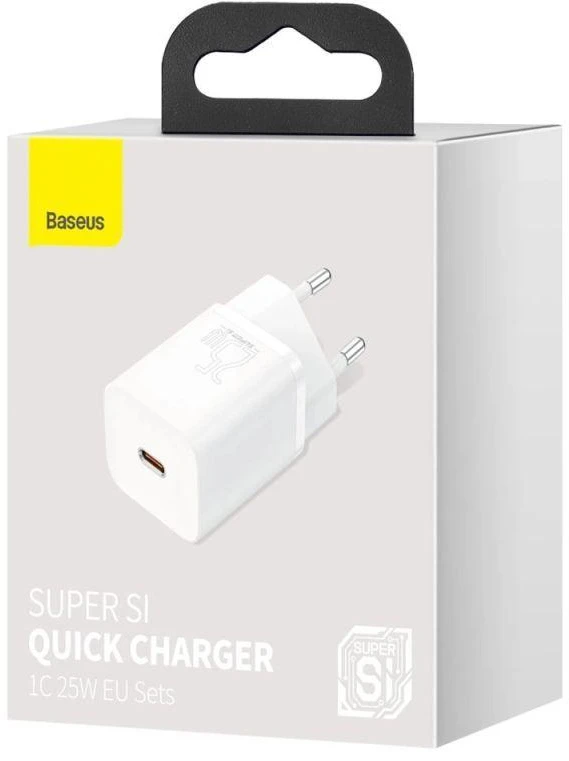 Baseus Super Si 1C greitas sieninis įkroviklis USB Type-C 25W Power Delivery Quick Charge baltas (CCSP020102)