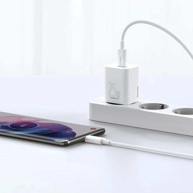 Baseus Super Si 1C greitas sieninis įkroviklis USB Type-C 25W Power Delivery Quick Charge baltas (CCSP020102)