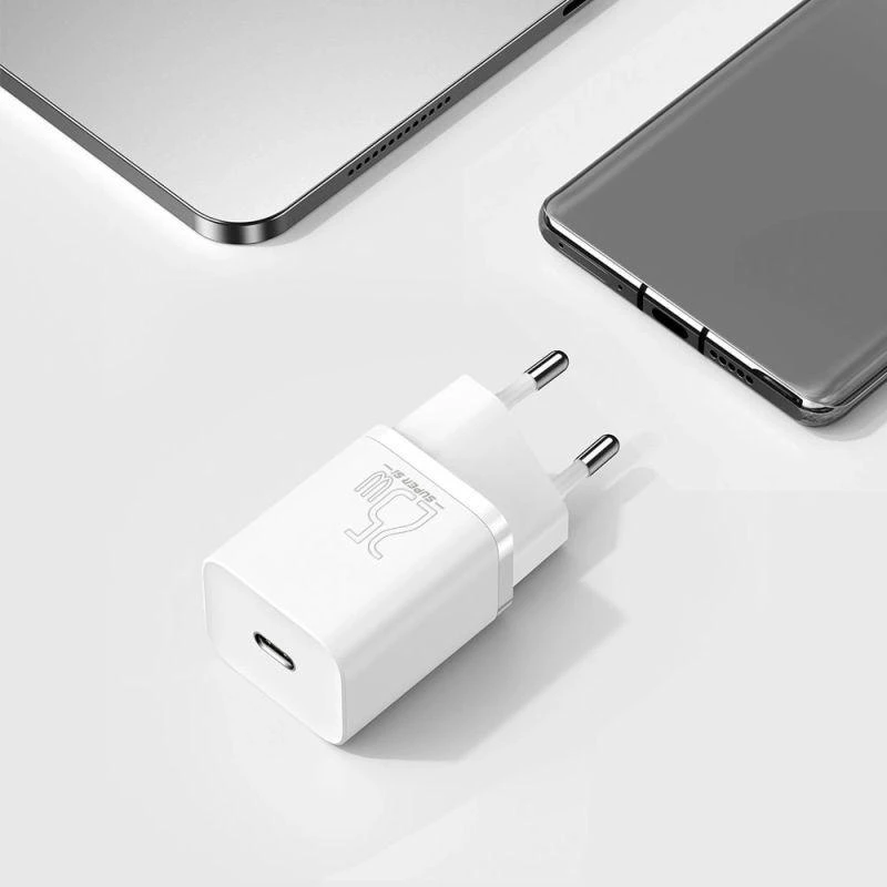 Baseus Super Si 1C greitas sieninis įkroviklis USB Type-C 25W Power Delivery Quick Charge baltas (CCSP020102)