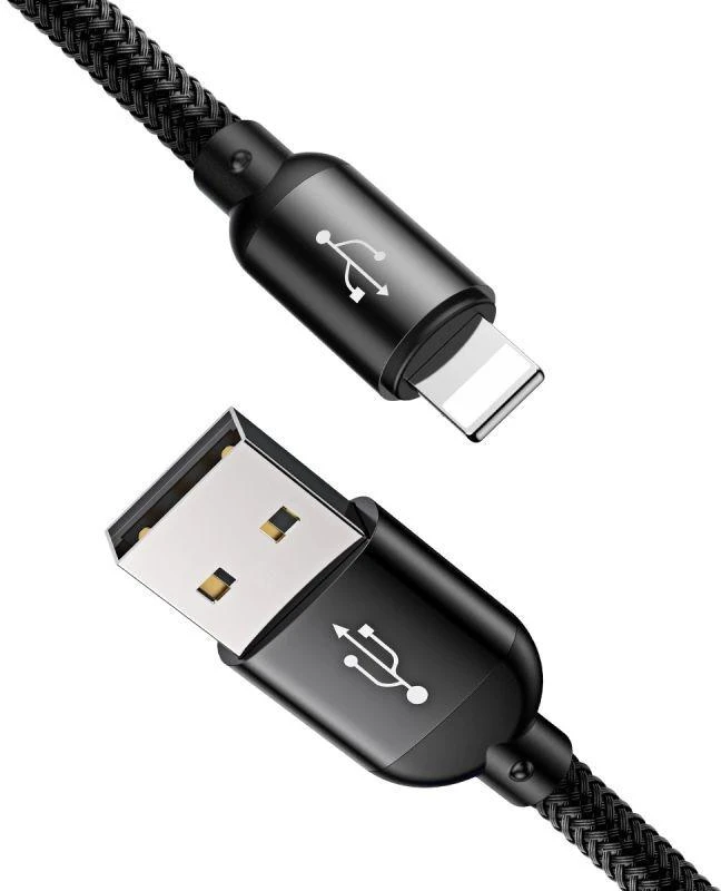 Ausinės Baseus Trijų pirminių spalvų 3-in-1 USB-A - micro USB / Lightning / USB-C 3.5A laidas 0.3 m - juodas