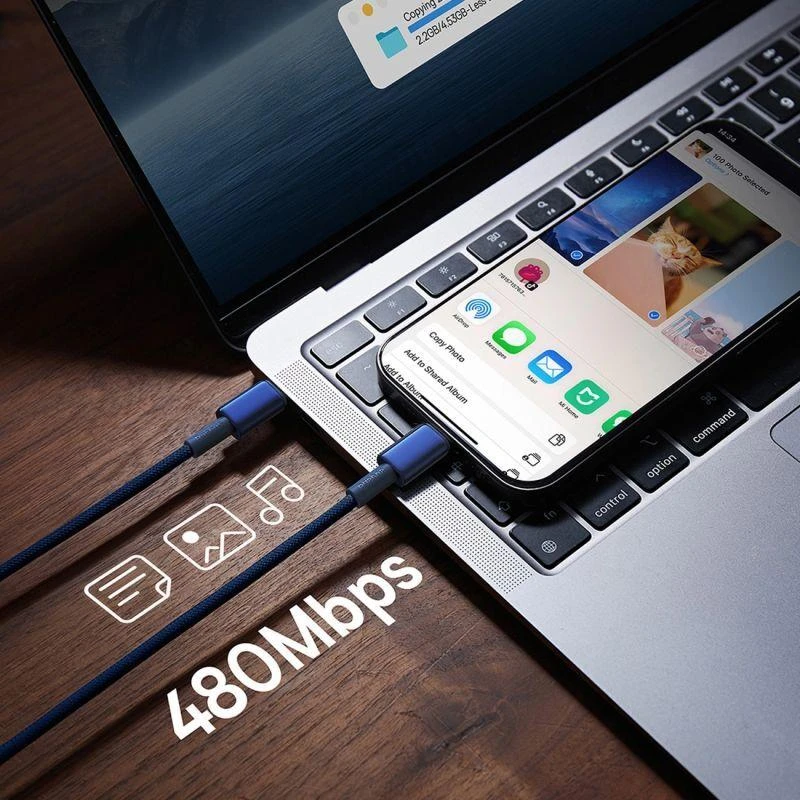 Laidas iš USB-C į USB-C Baseus Tungsten Gold, 100 W, 1 m (mėlynas)