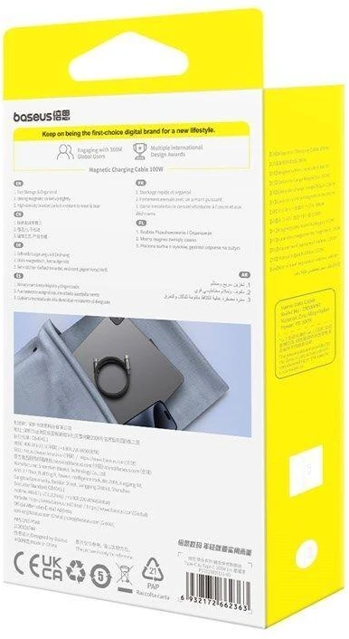 Baseus Tungsten Magnetinis USB C-USB C kabelis 100W 1m (Juodas)