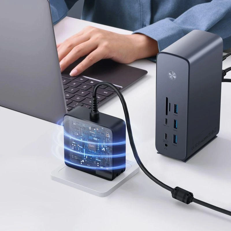 Hub Baseus UnionJoy 17 prievadų (USB-C iki HDMI4K@60Hz*2+DP4K@60Hz*1+USB3.0*3+USB-C3.0*2+USB2.0*2+PD*1+PC*1 + RJ45*1+SD/TF*1+3,5mm*1+DC*1）