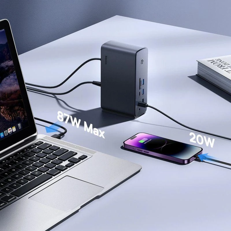 Hub Baseus UnionJoy 17 prievadų (USB-C iki HDMI4K@60Hz*2+DP4K@60Hz*1+USB3.0*3+USB-C3.0*2+USB2.0*2+PD*1+PC*1 + RJ45*1+SD/TF*1+3,5mm*1+DC*1）