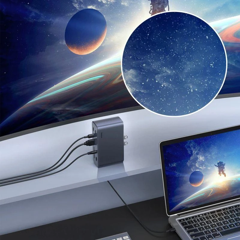 Hub Baseus UnionJoy 17 prievadų (USB-C iki HDMI4K@60Hz*2+DP4K@60Hz*1+USB3.0*3+USB-C3.0*2+USB2.0*2+PD*1+PC*1 + RJ45*1+SD/TF*1+3,5mm*1+DC*1）