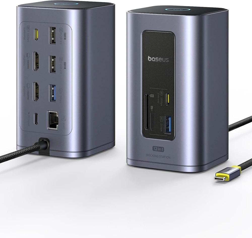 Baseus USB-C stotelė Nomos Air 12 in 1, 2x 4K HDMI, 10Gbps USB, 100W PD, Ethernet