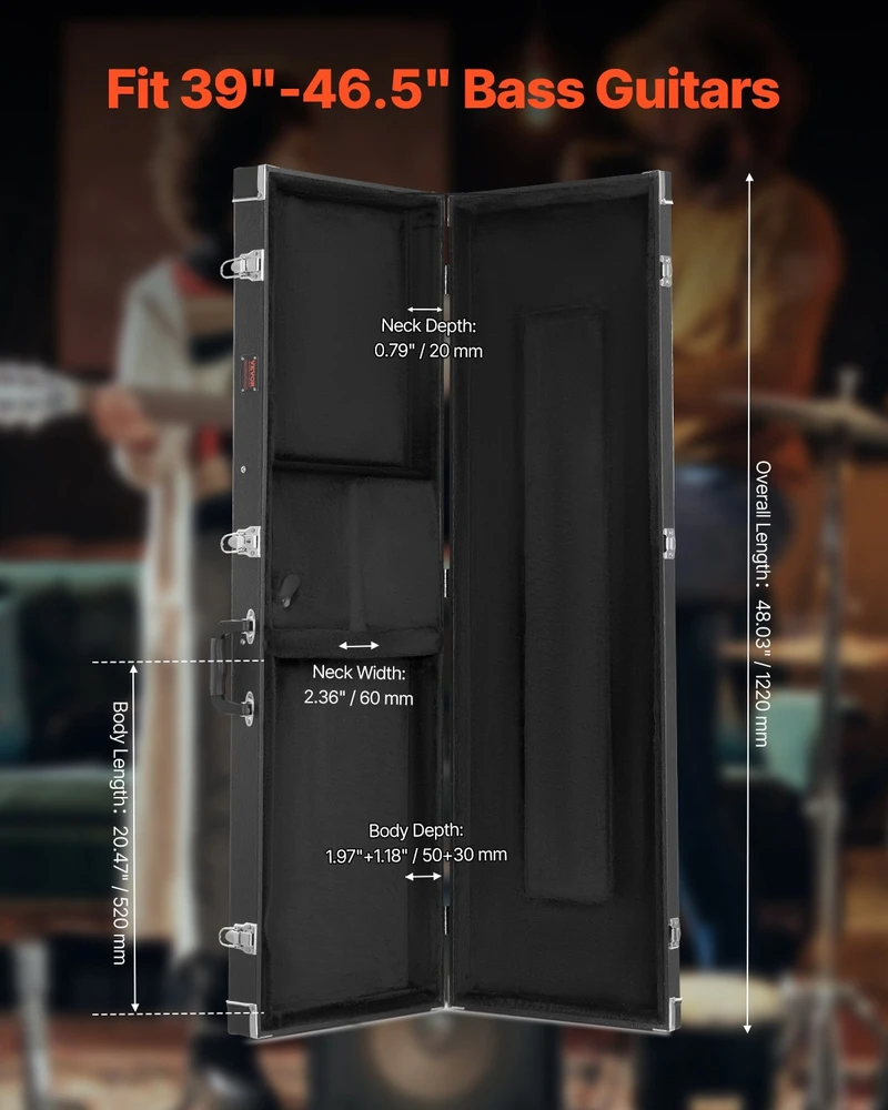 VEVOR Boso gitaros dėklas su spyna, 122 cm