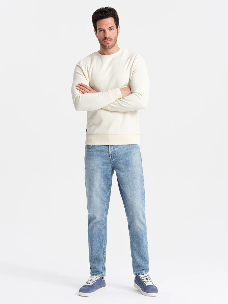 BASIC vyriškas nestiebiamas medvilninis džemperis, kreminė spalva V5 OM 0159