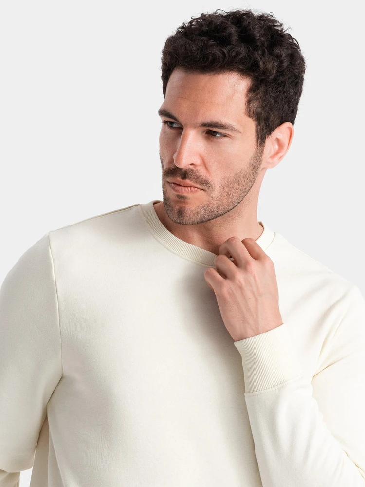 BASIC vyriškas nestiebiamas medvilninis džemperis, kreminė spalva V5 OM 0159