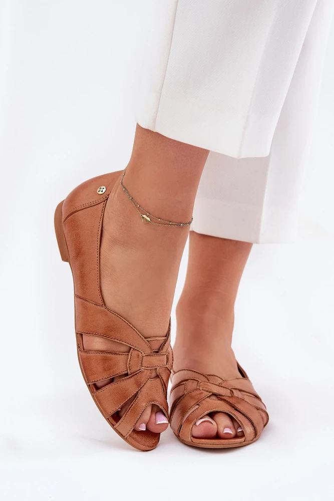 Bateliai atviri baleto stiliaus odiniai rudi