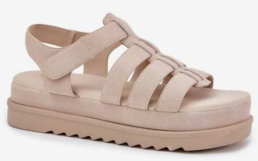 Bateliai smėlio spalvos platforminiai sandalai su lipduku Step in Style