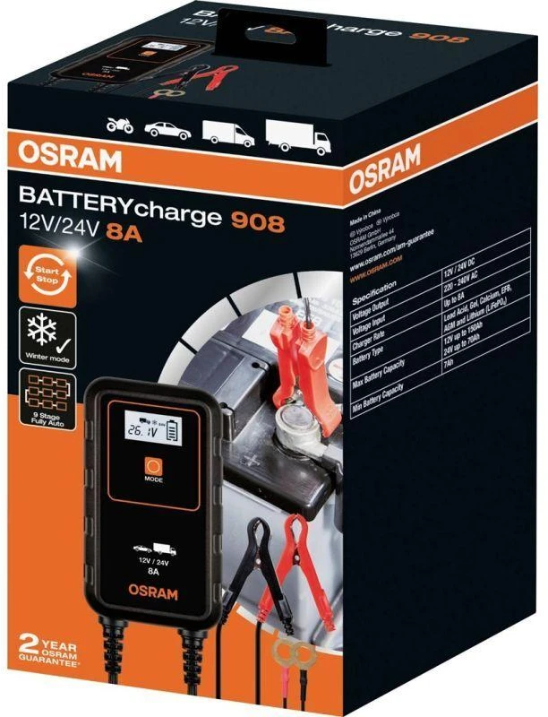 Akumuliatoriaus įkroviklis OSRAM 908, 12–24 V