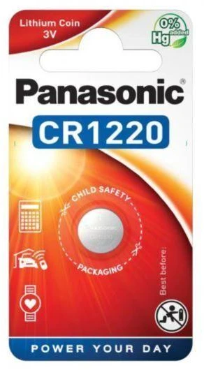 Baterija CR1220 PANASONIC 1 vnt. kaina už pakuotę.