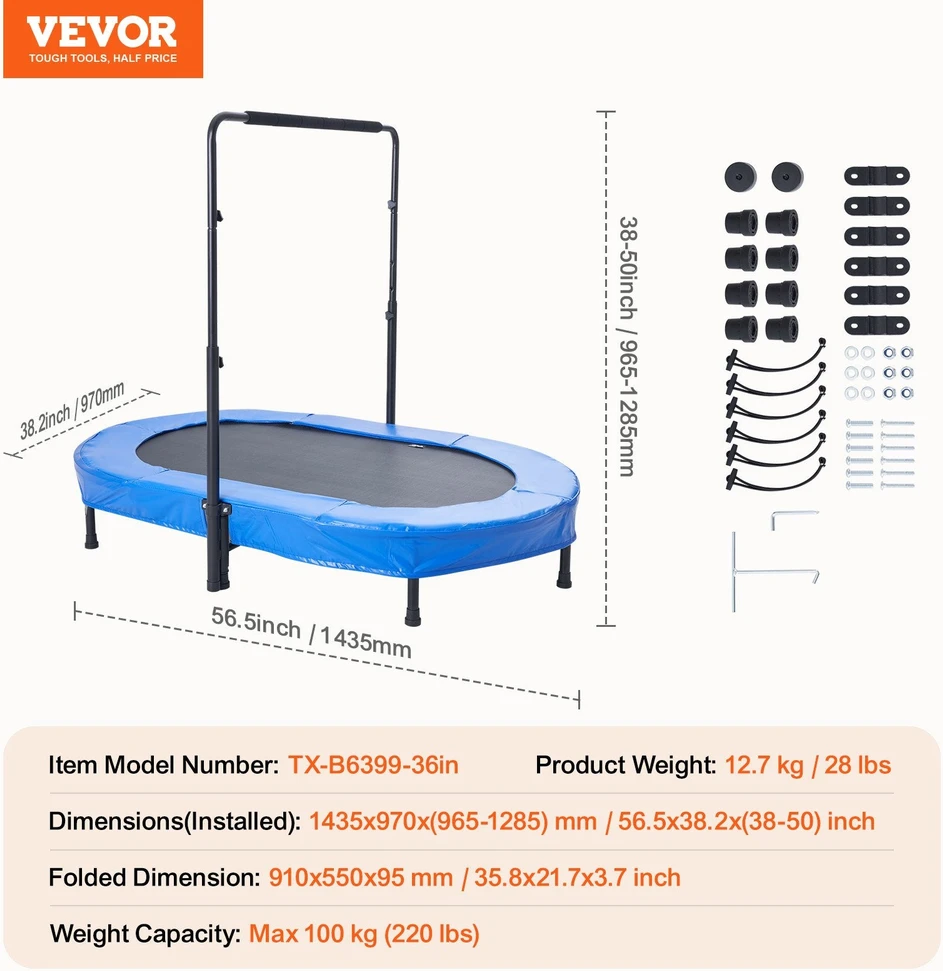VEVOR 143 cm vaikiškas sulankstomas batutas