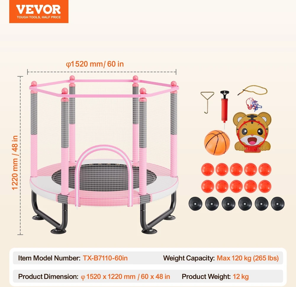 VEVOR Vaikiškas 154 cm batutas su tinklu