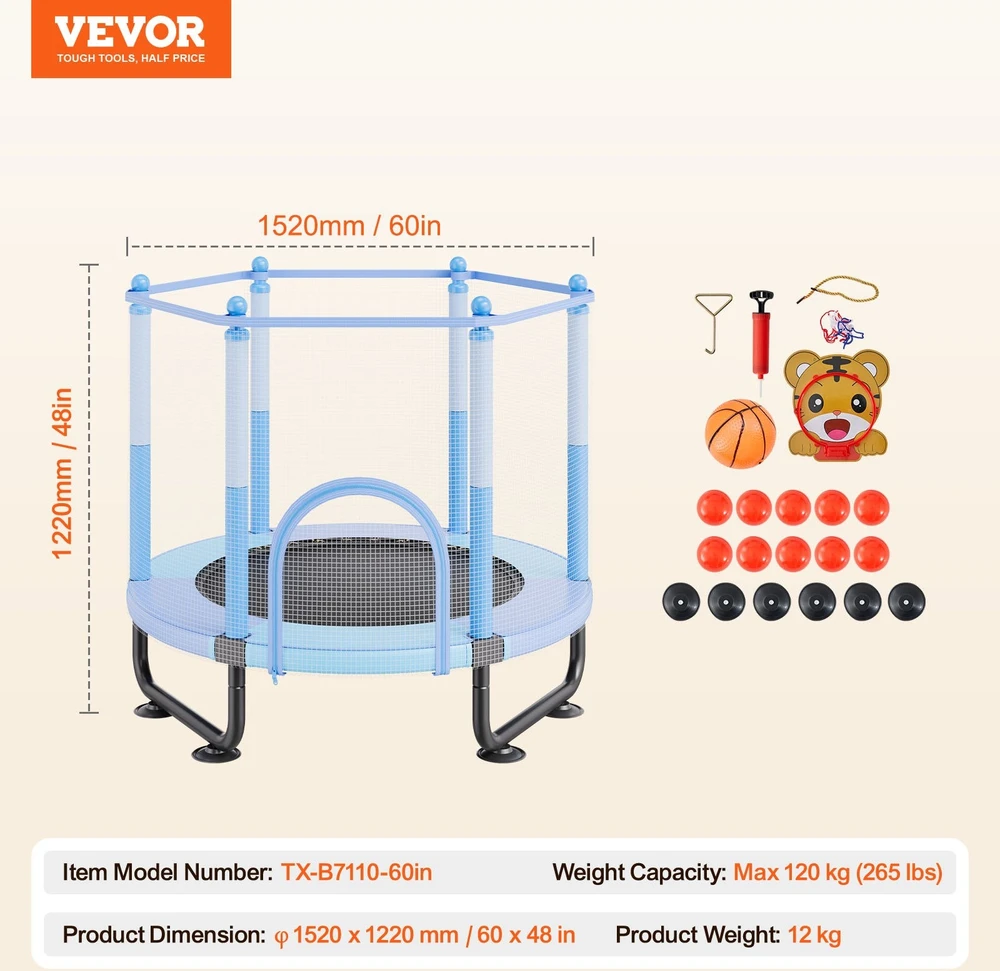 VEVOR Vaikiška 154 cm batuta su apsauginiu tinklu