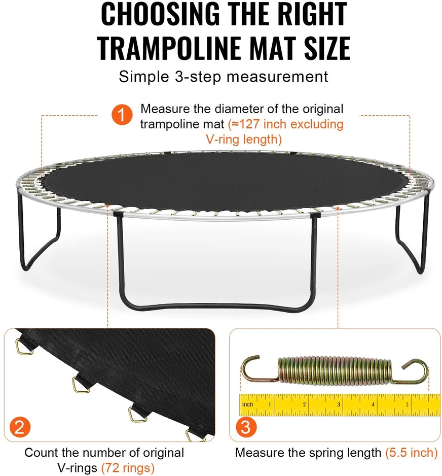 VEVOR Trampolino kilimėlis 12 pėdų rėmui 72 V-žiedai