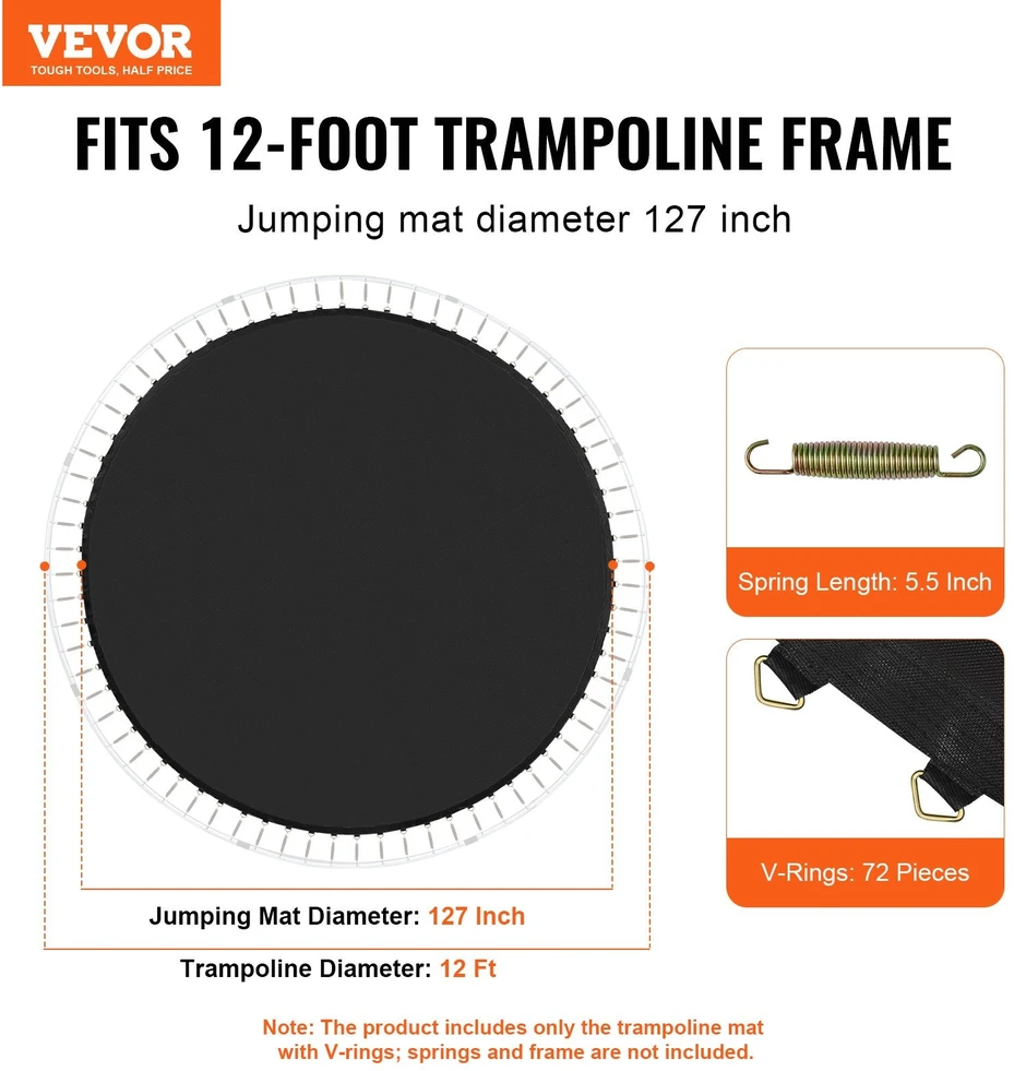 VEVOR Trampolino kilimėlis 12 pėdų rėmui 72 V-žiedai