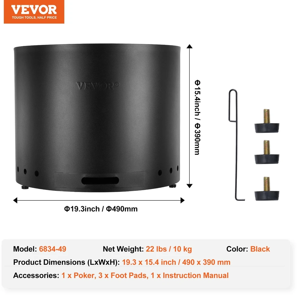 VEVOR Nerūkstantis lauko židinys 49 cm