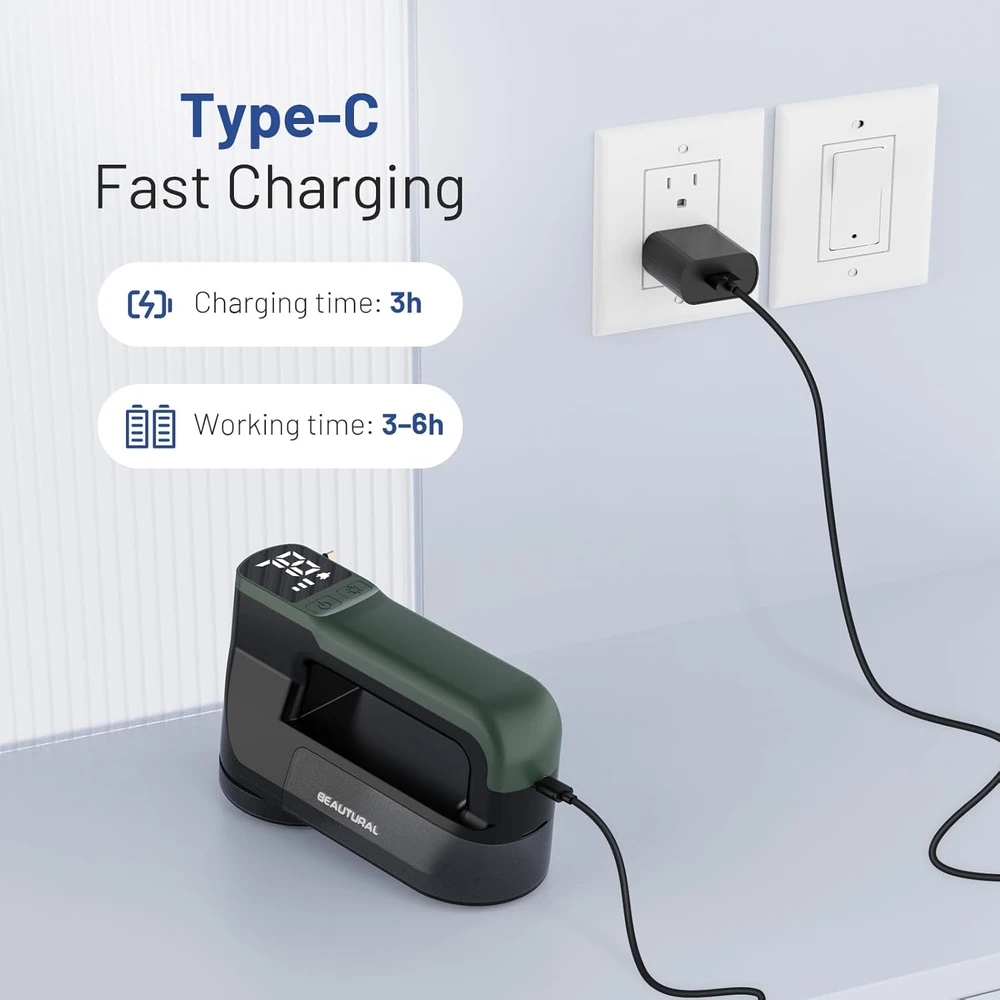 BEAUTURAL elektrinis audinių pūkų rinktuvas su USB-C įkrovimu ir LCD ekranu 1-MR02EU19