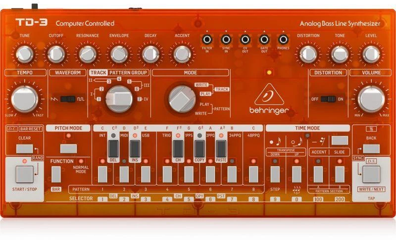 Behringer TD-3-TG boso sintezatorius, skaidrus oranžinis