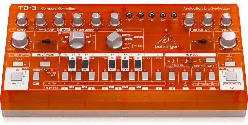 Behringer TD-3-TG boso sintezatorius, skaidrus oranžinis