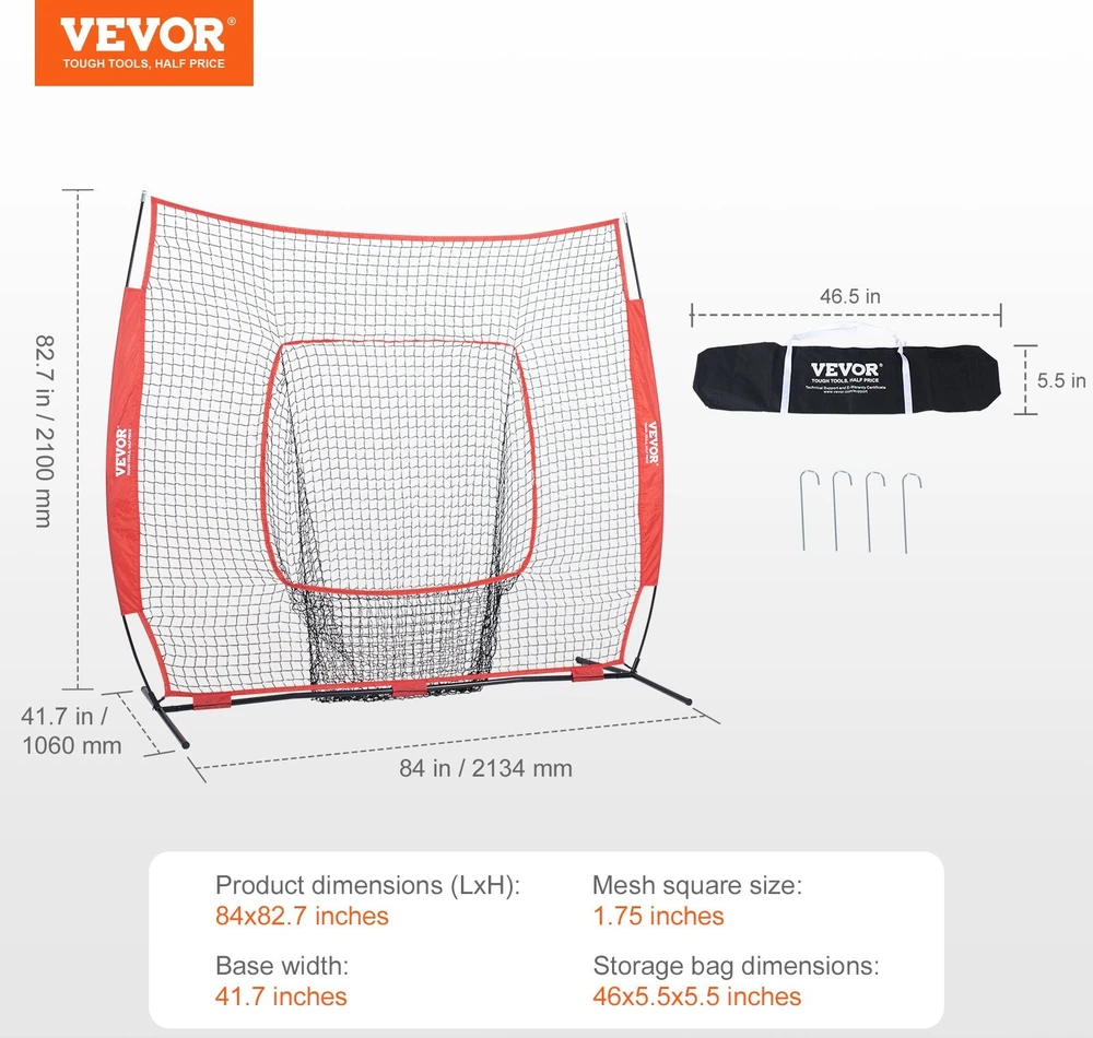 VEVOR 7x7 pėdų beisbolo ir softbolo tinklas