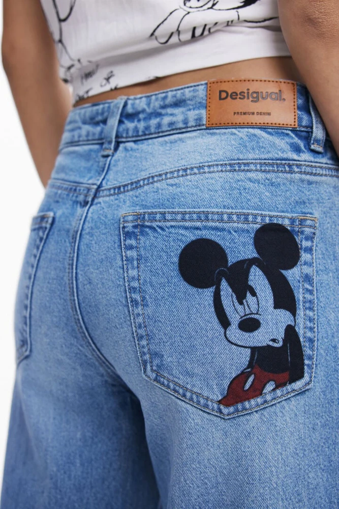 Błękitne jeansy moterims Desigual Minimi Mickey Mouse