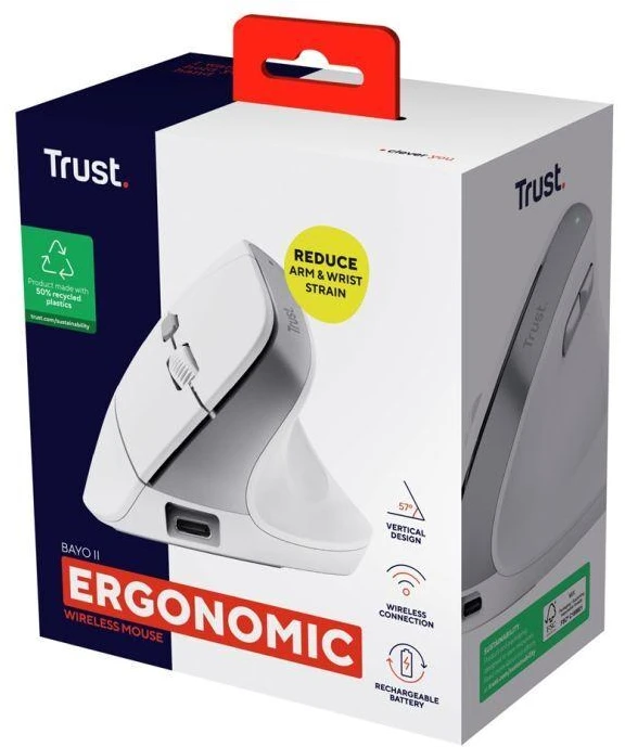 Trust Bayo II - Ergonomic Belaidė pelė (baltas)