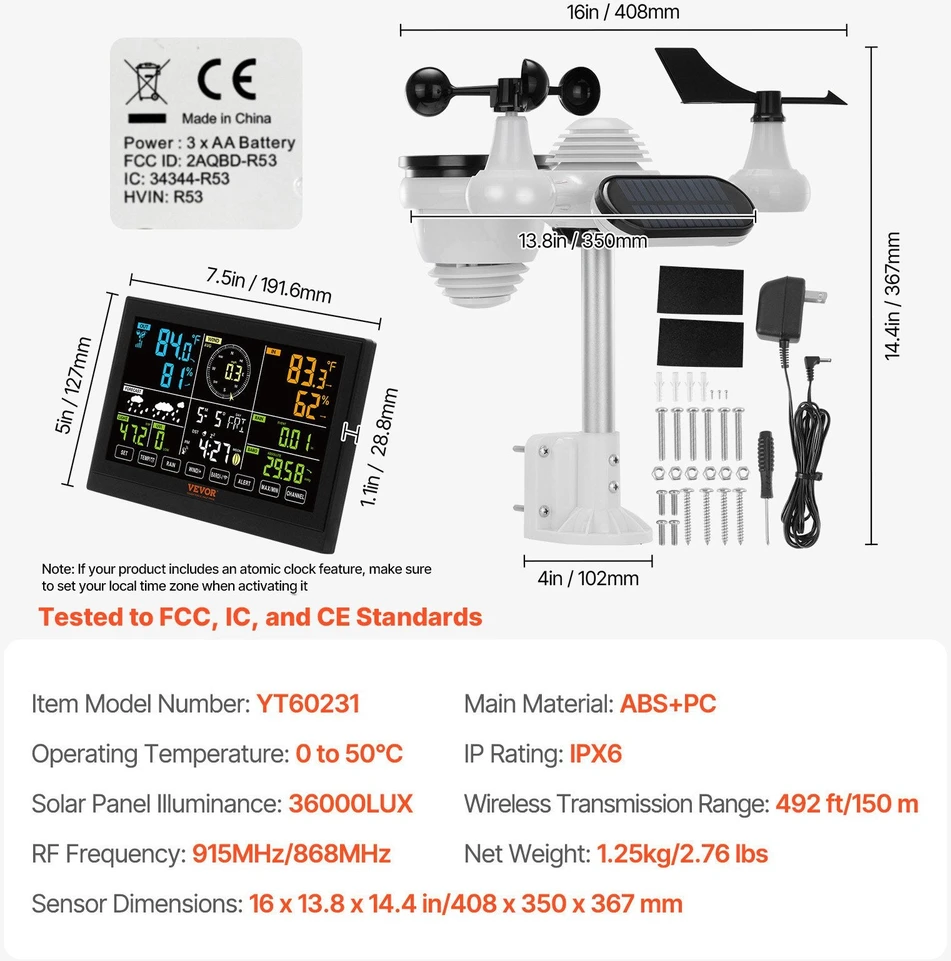VEVOR Meteorologinė bevielė orų stotelė YT60231 7in1