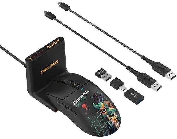 Pelė Myszka žaidimams A4Tech Bloody R72 DUO Renegade Midnight belaidė 20000 dpi optinė juoda