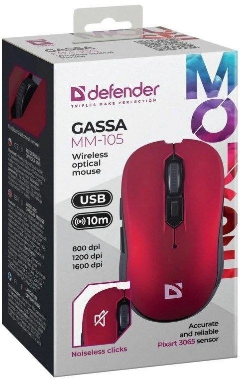 Pelė DEFENDER GASSA MM-105 RF SILENT Raudonas