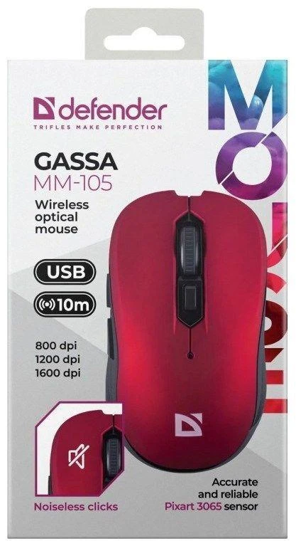 Pelė DEFENDER GASSA MM-105 RF SILENT Raudonas