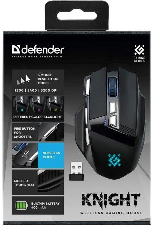 Pelė DEFENDER GM-885 KNIGHT RF WIRELESS 3200dpi 8P Juodas