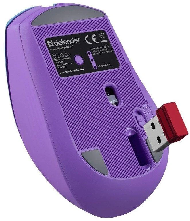 Pelė DEFENDER MYSTERY MM-301 RF+BT PURPLE 1600dpi 6P